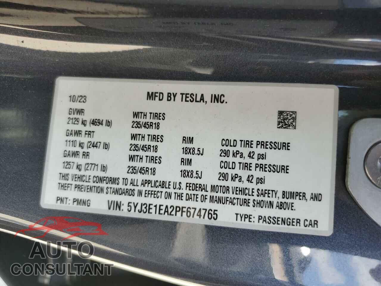 TESLA MODEL 3 2023 - 5YJ3E1EA2PF674765