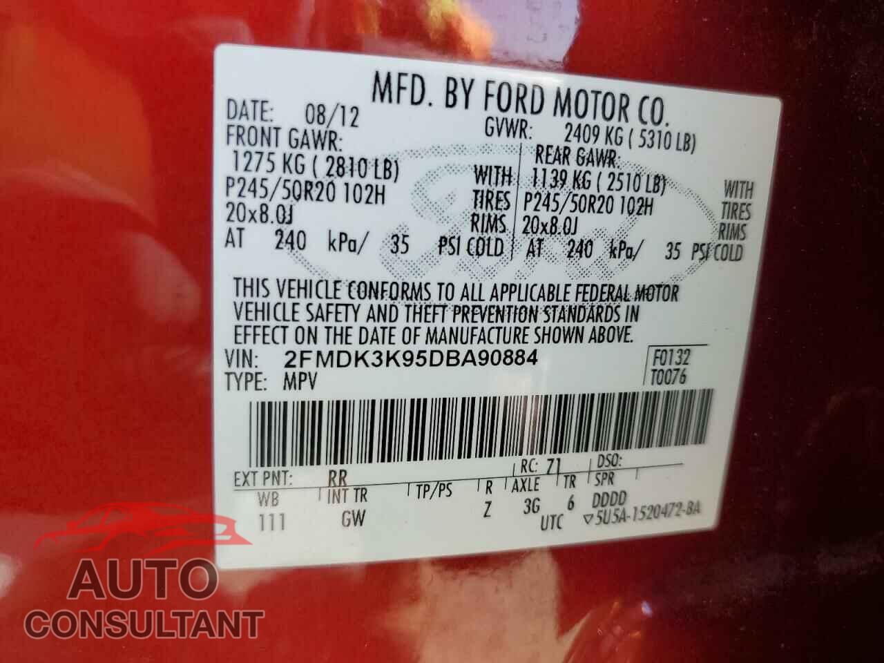 FORD EDGE 2013 - 2FMDK3K95DBA90884