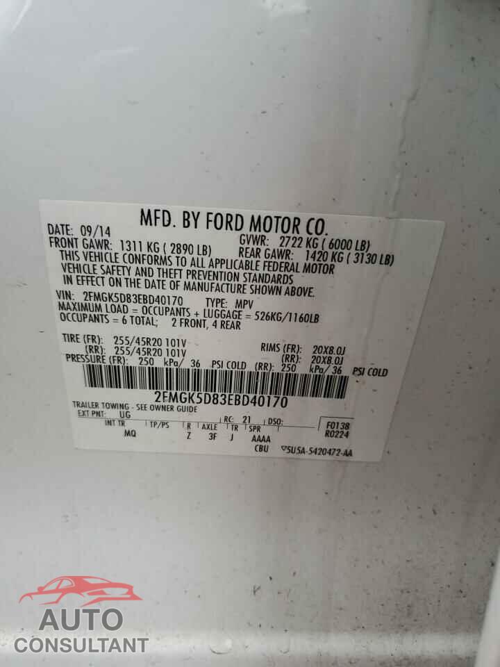 FORD FLEX 2014 - 2FMGK5D83EBD40170