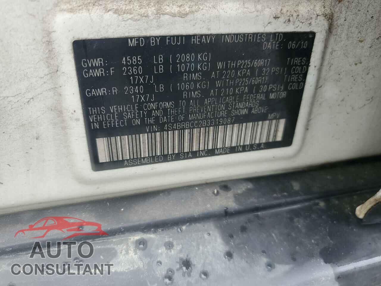 SUBARU OUTBACK 2011 - 4S4BRBCC2B3319087