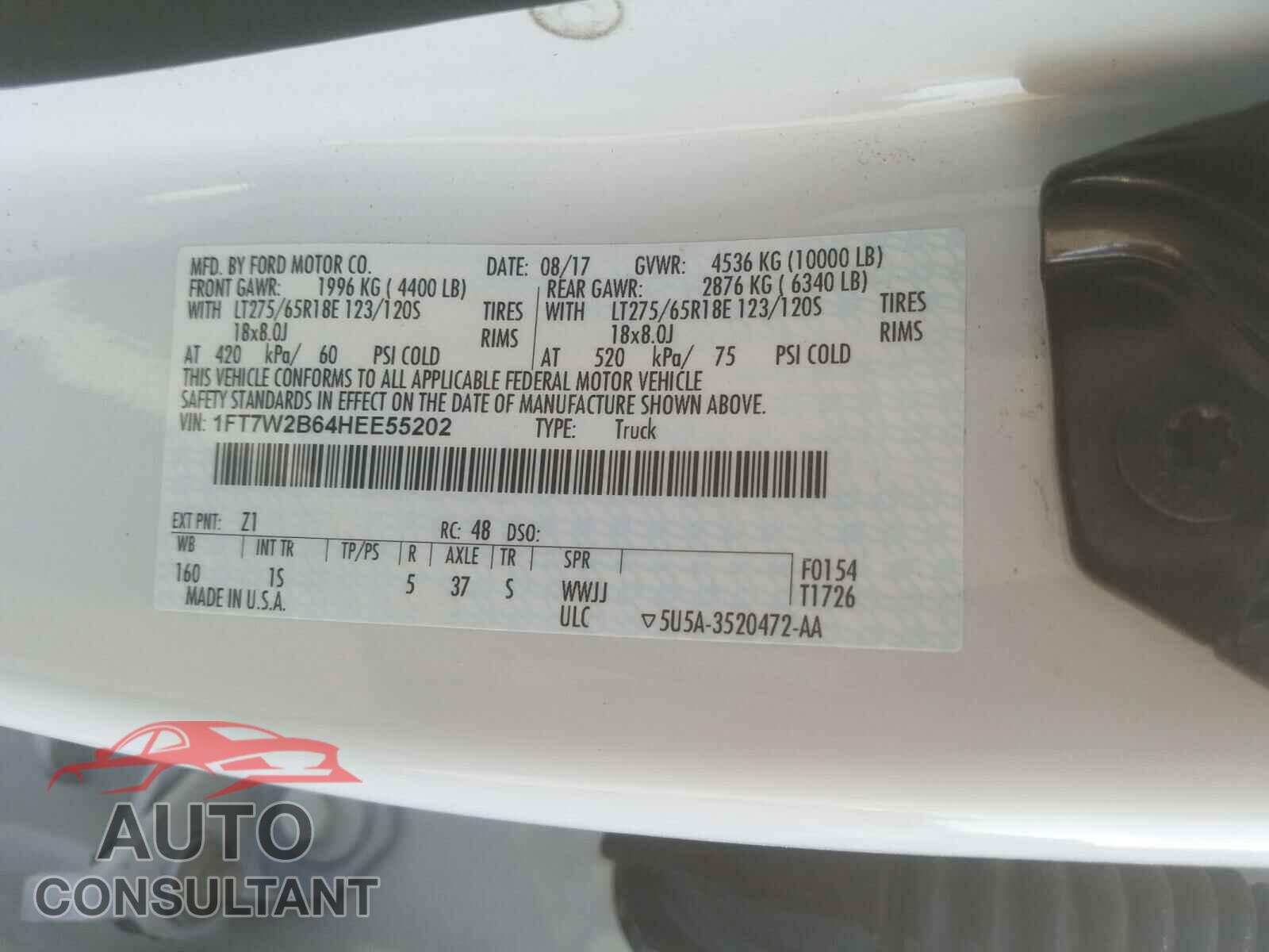 FORD F250 2017 - 1FT7W2B64HEE55202