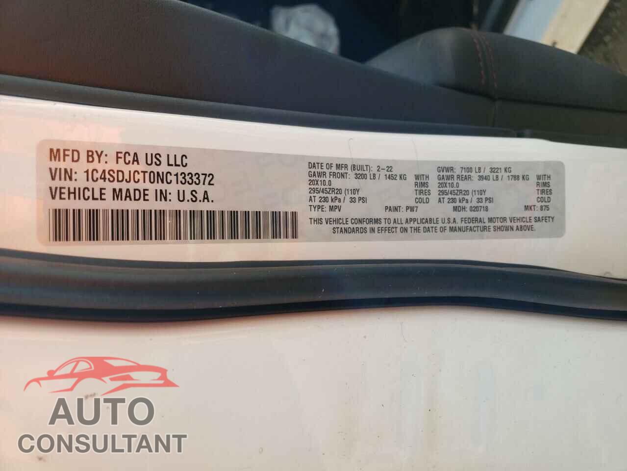 DODGE DURANGO 2022 - 1C4SDJCT0NC133372