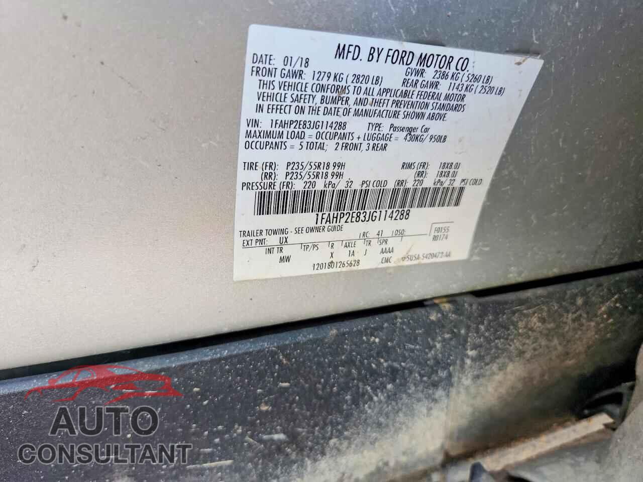 FORD TAURUS 2018 - 1FAHP2E83JG114288