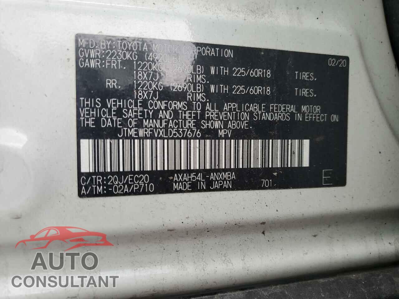 TOYOTA RAV4 2020 - JTMEWRFVXLD537676