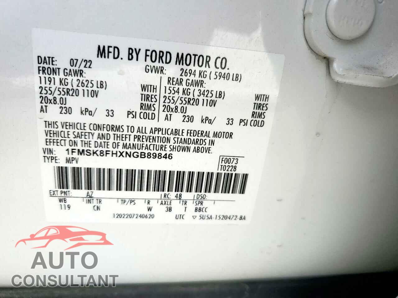 FORD EXPLORER 2022 - 1FMSK8FHXNGB89846