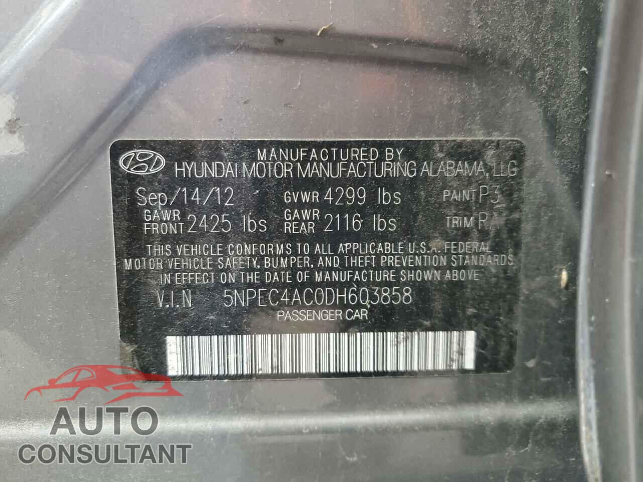 HYUNDAI SONATA 2013 - 5NPEC4AC0DH603858
