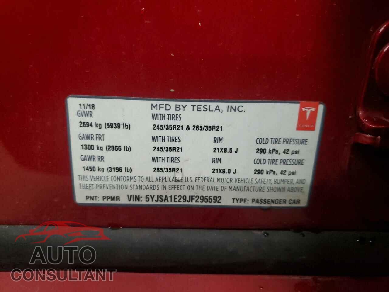 TESLA MODEL S 2018 - 5YJSA1E29JF295592