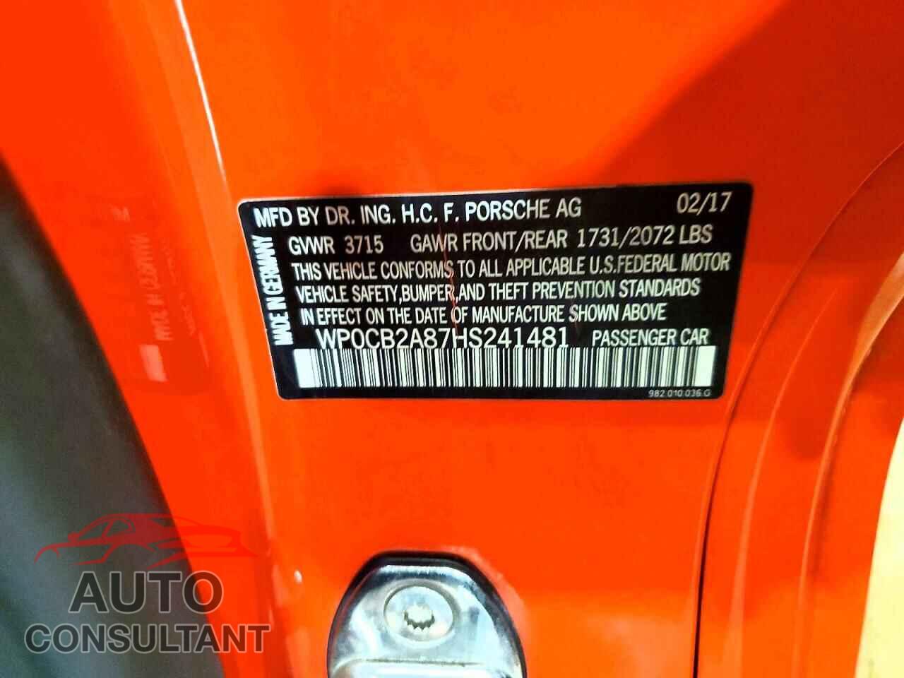 PORSCHE BOXSTER 2017 - WP0CB2A87HS241481