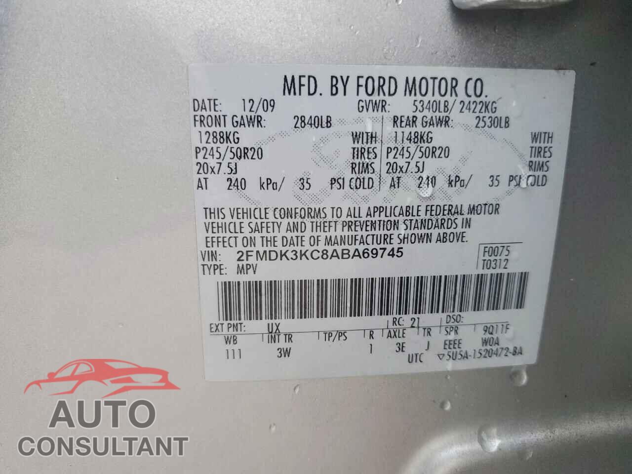 FORD EDGE 2010 - 2FMDK3KC8ABA69745