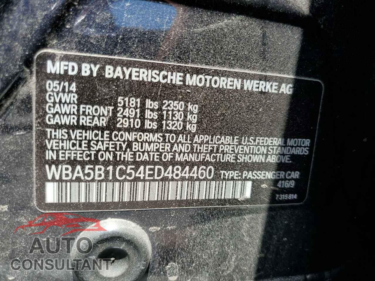 BMW 5 SERIES 2014 - WBA5B1C54ED484460