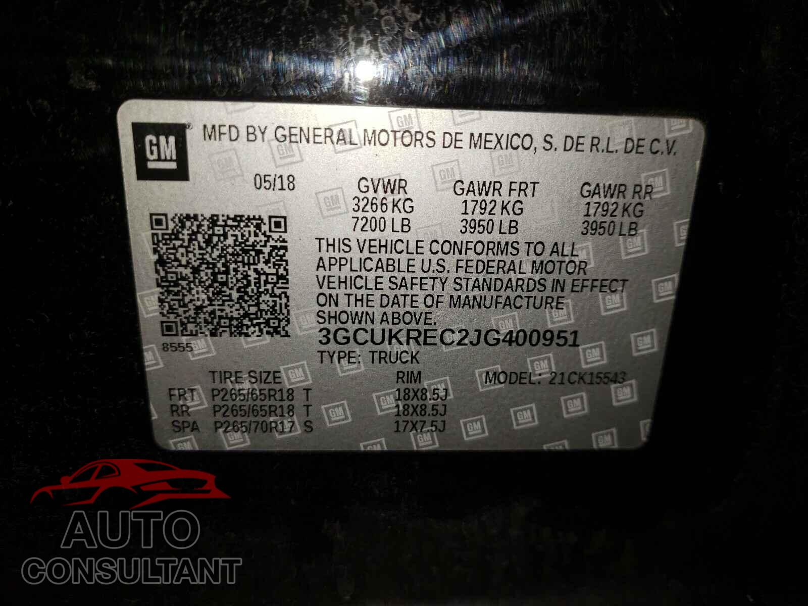 CHEVROLET SILVERADO 2018 - 3GCUKREC2JG400951