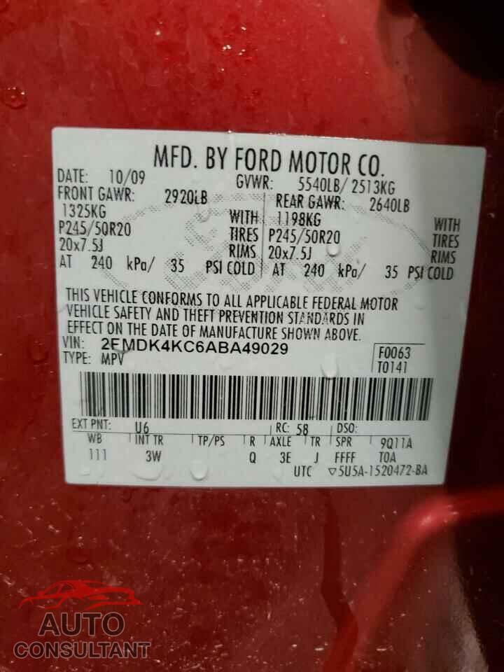 FORD EDGE 2010 - 2FMDK4KC6ABA49029