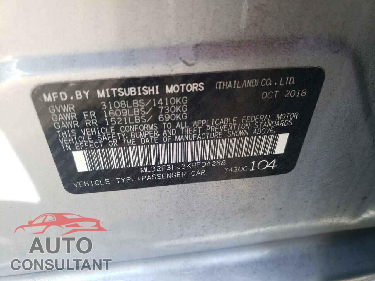MITSUBISHI MIRAGE 2019 - ML32F3FJ3KHF04268