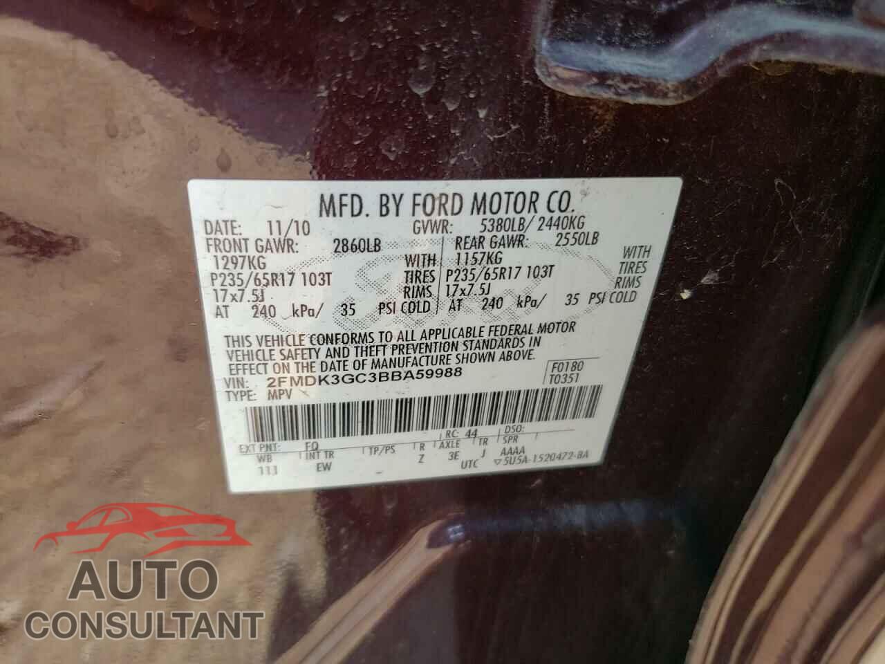 FORD EDGE 2011 - 2FMDK3GC3BBA59988