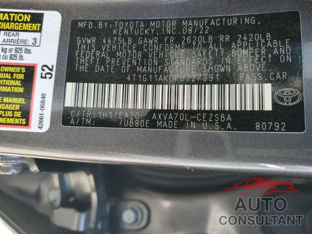 TOYOTA CAMRY 2023 - 4T1G11AK0PU727591