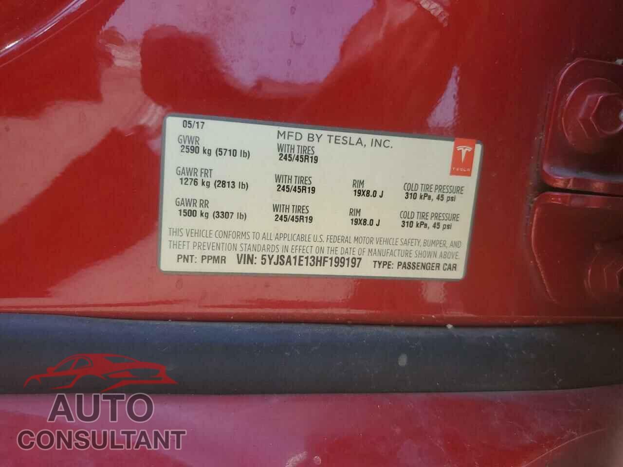 TESLA MODEL S 2017 - 5YJSA1E13HF199197