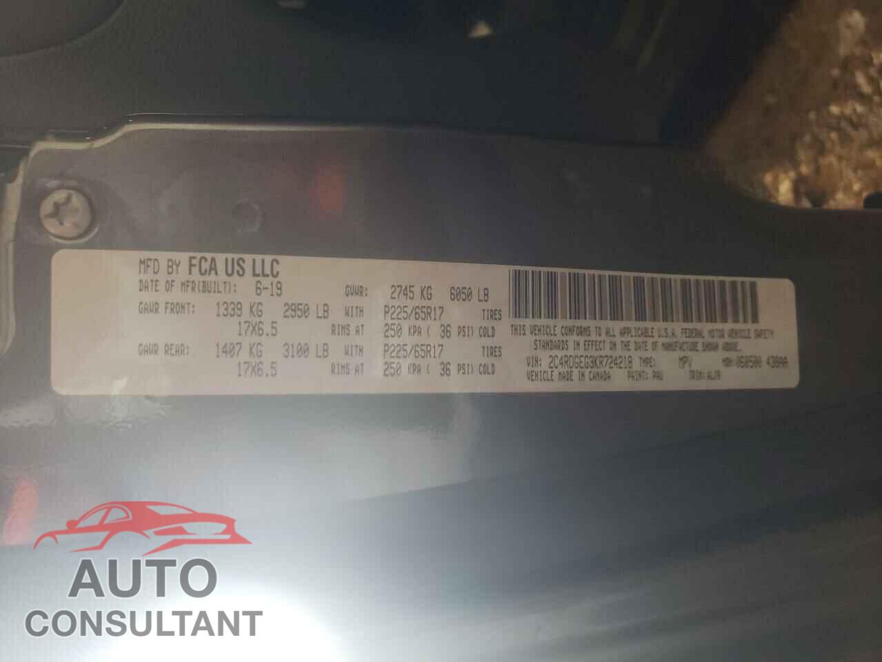 DODGE CARAVAN 2019 - 2C4RDGEG3KR724218