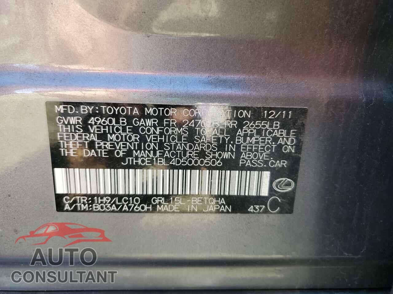 LEXUS GS350 2013 - JTHCE1BL4D5000506