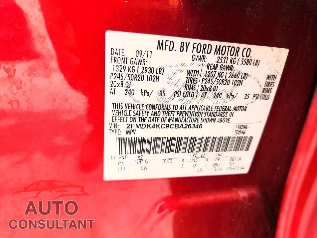 FORD EDGE 2012 - 2FMDK4KC9CBA26346