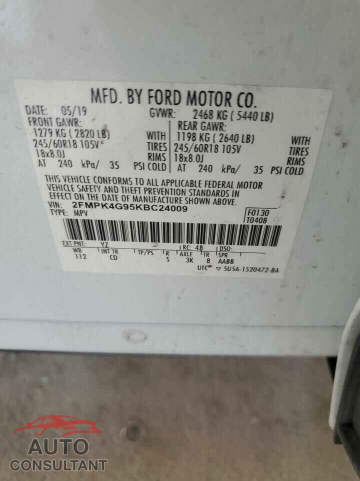 FORD EDGE 2019 - 2FMPK4G95KBC24009