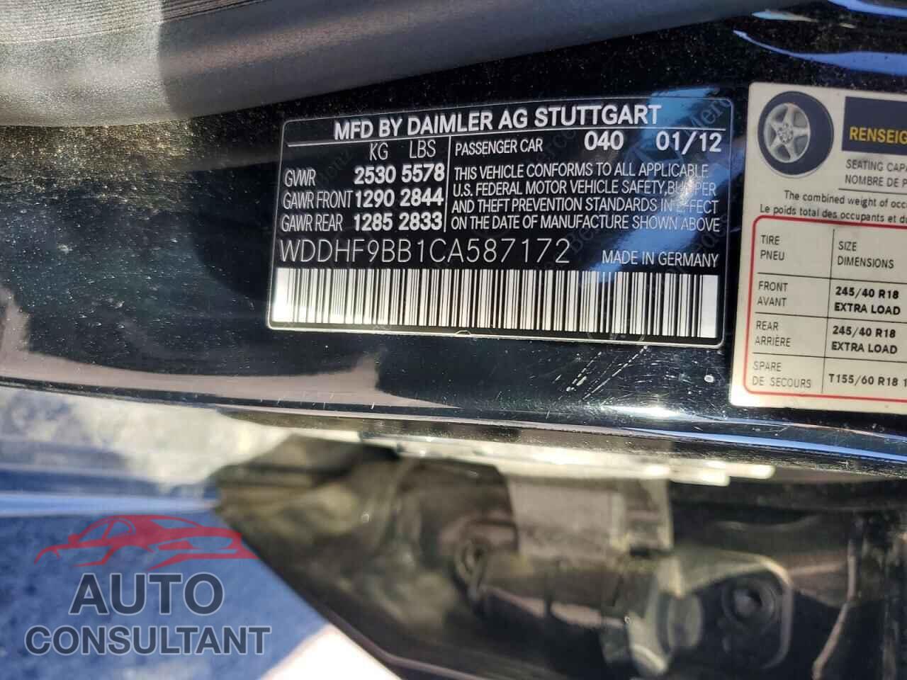 MERCEDES-BENZ E-CLASS 2012 - WDDHF9BB1CA587172