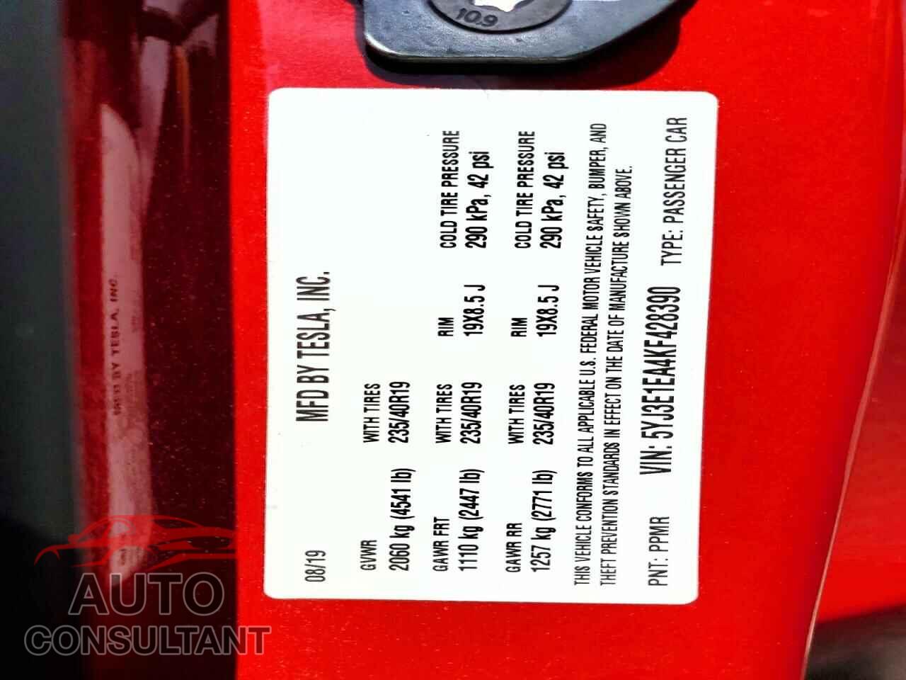 TESLA MODEL 3 2019 - 5YJ3E1EA4KF428390