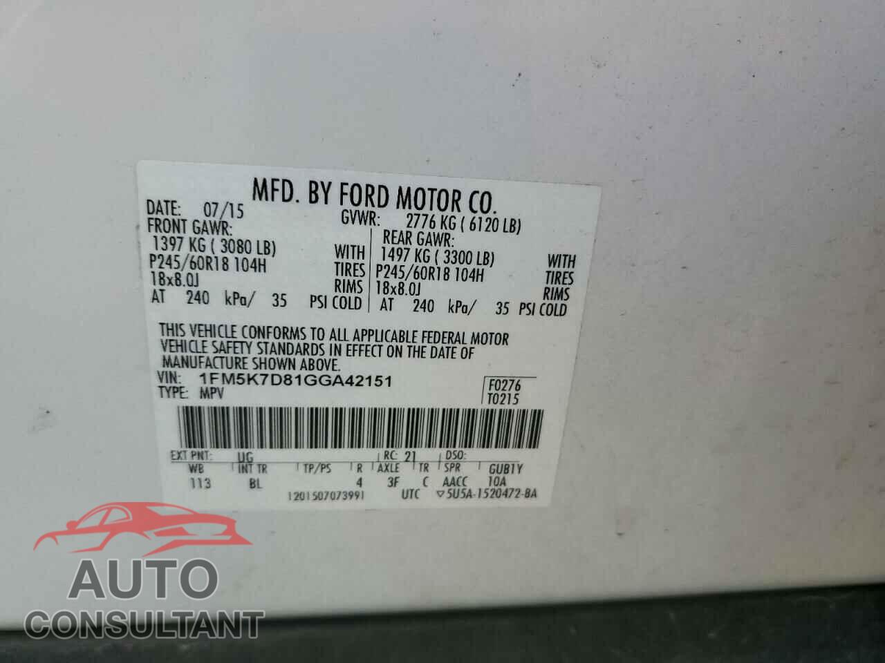 FORD EXPLORER 2016 - 1FM5K7D81GGA42151