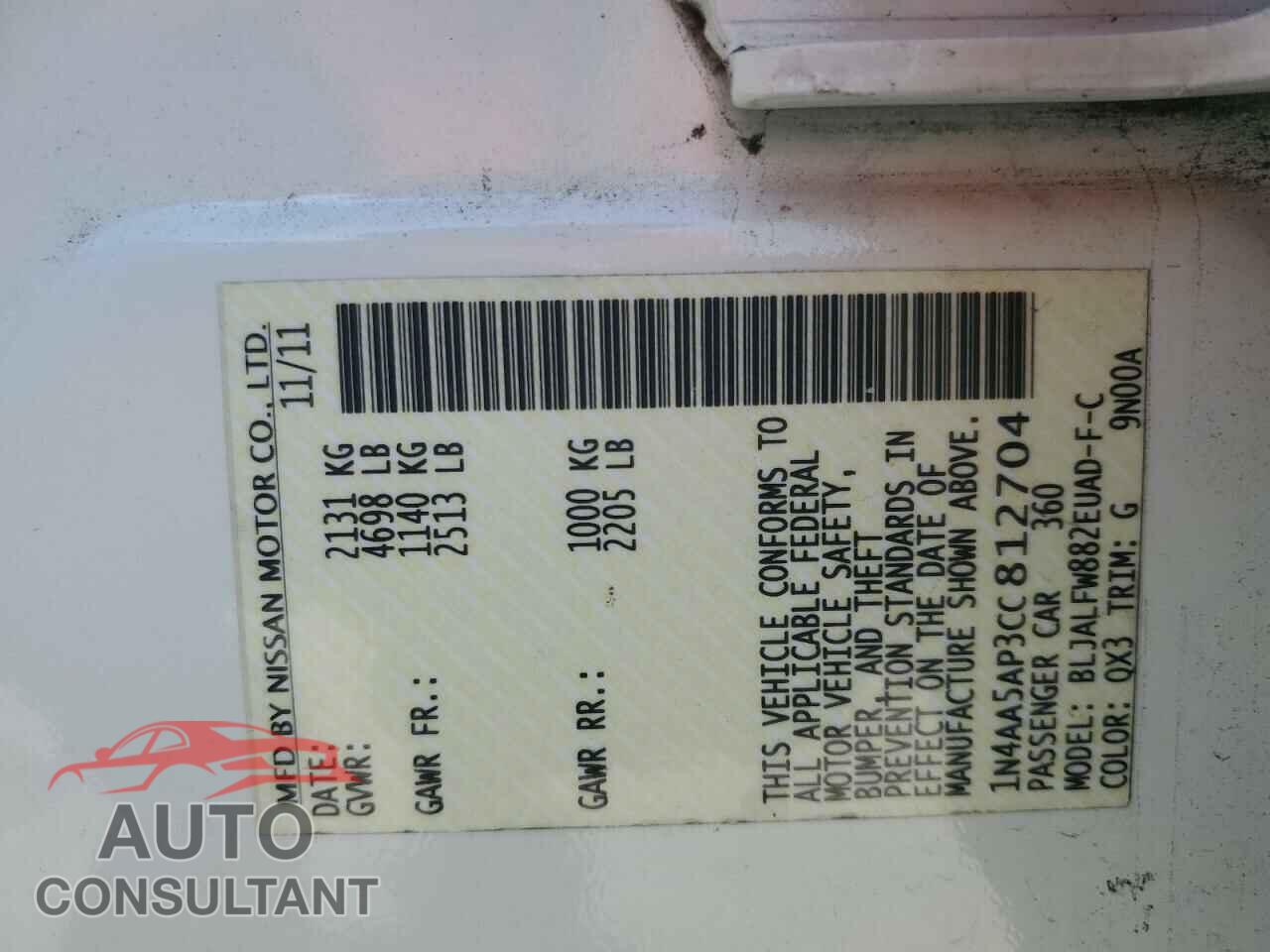 NISSAN MAXIMA 2012 - 1N4AA5AP3CC812704