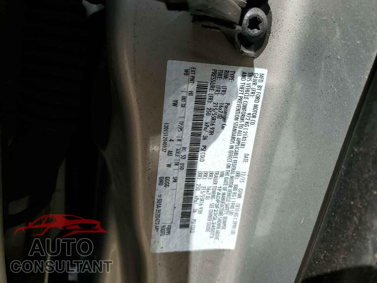 FORD FOCUS 2016 - 1FADP3F23GL245073