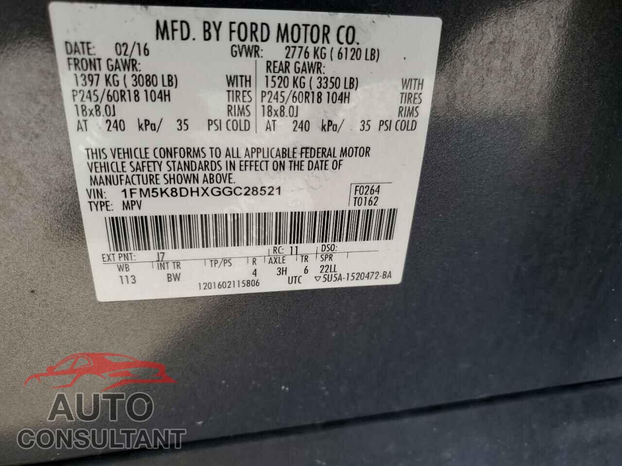 FORD EXPLORER 2016 - 1FM5K8DHXGGC28521