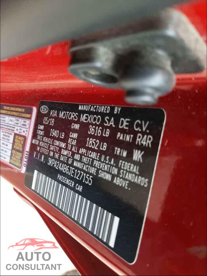 KIA RIO 2018 - 3KPA24AB6JE127155