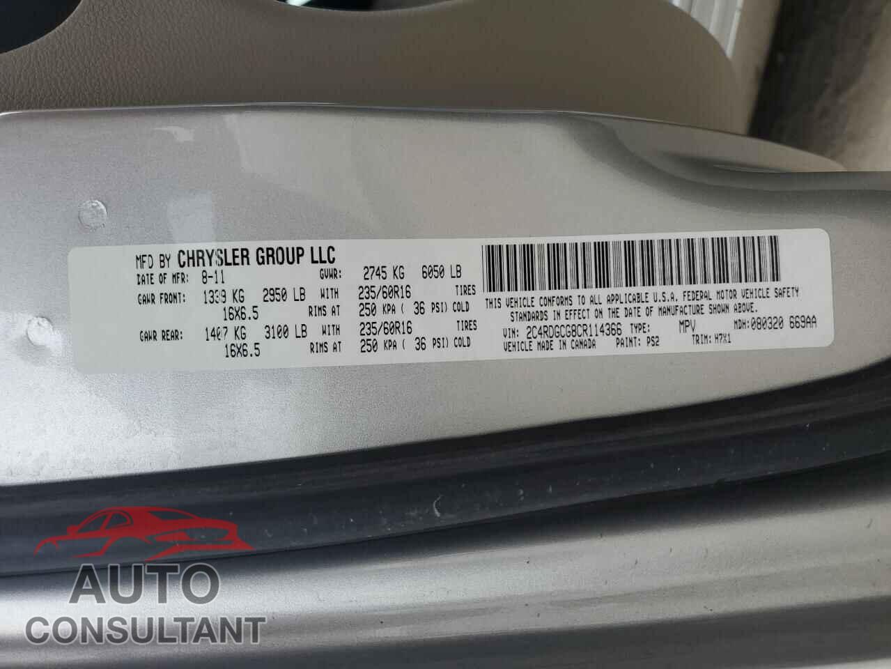 DODGE CARAVAN 2012 - 2C4RDGCG8CR114366