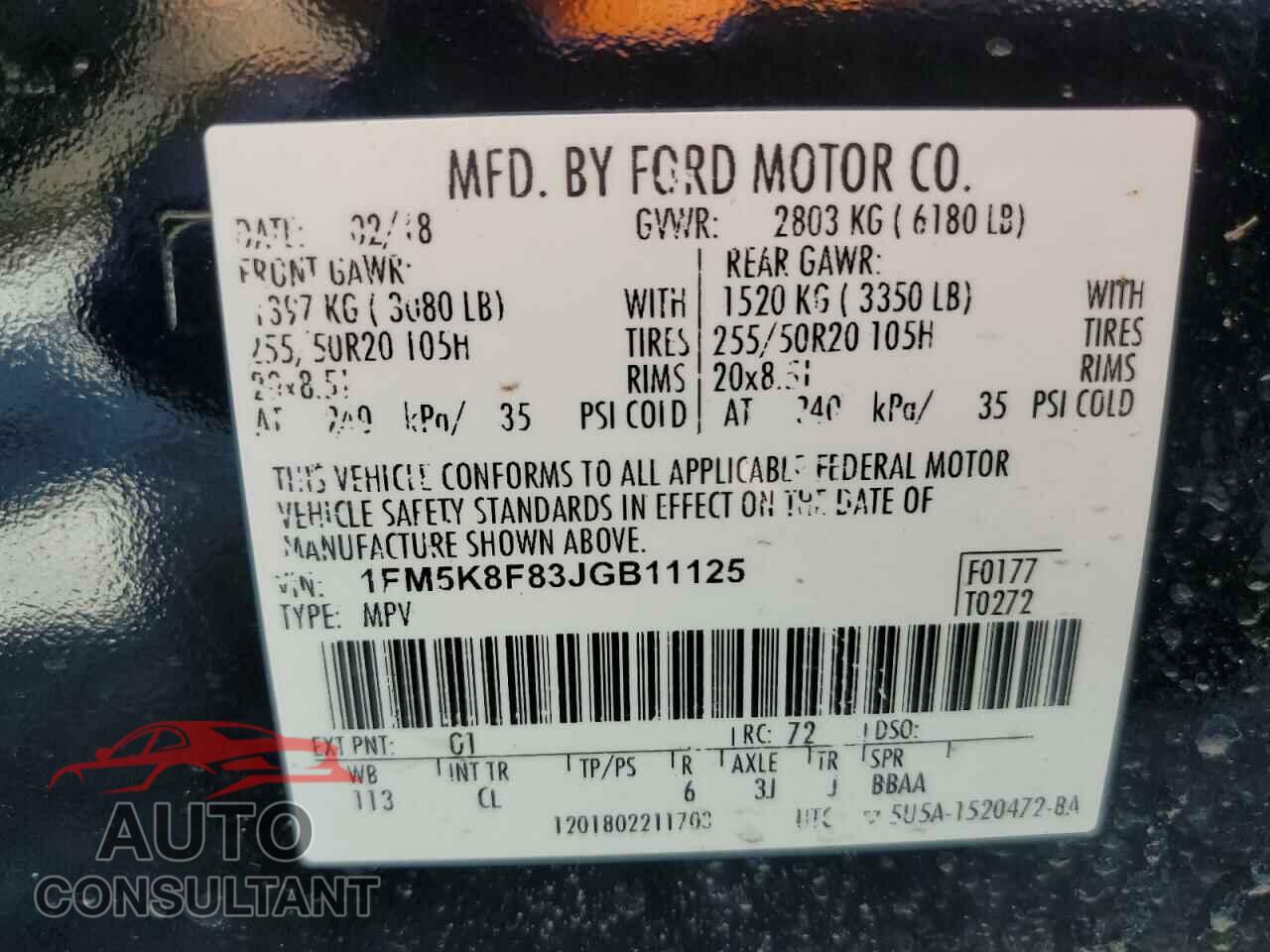 FORD EXPLORER 2018 - 1FM5K8F83JGB11125
