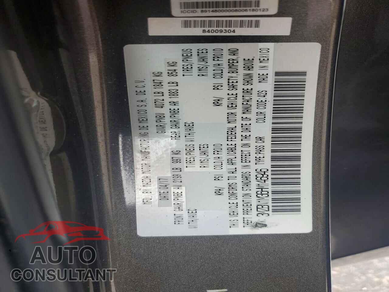 MAZDA 3 2017 - 3MZBN1M36HM146946
