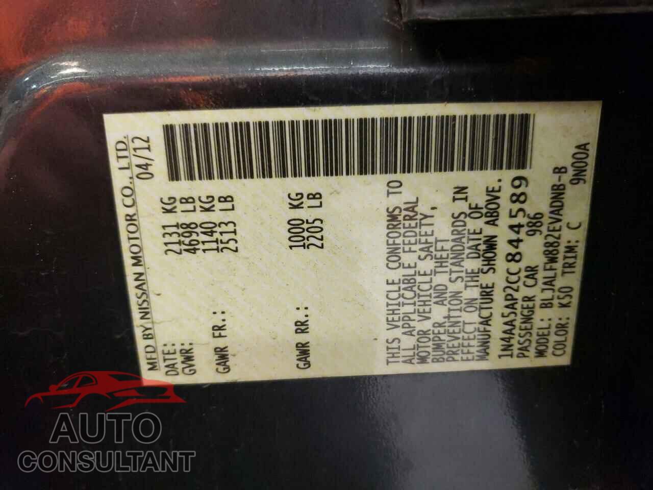 NISSAN MAXIMA 2012 - 1N4AA5AP2CC844589