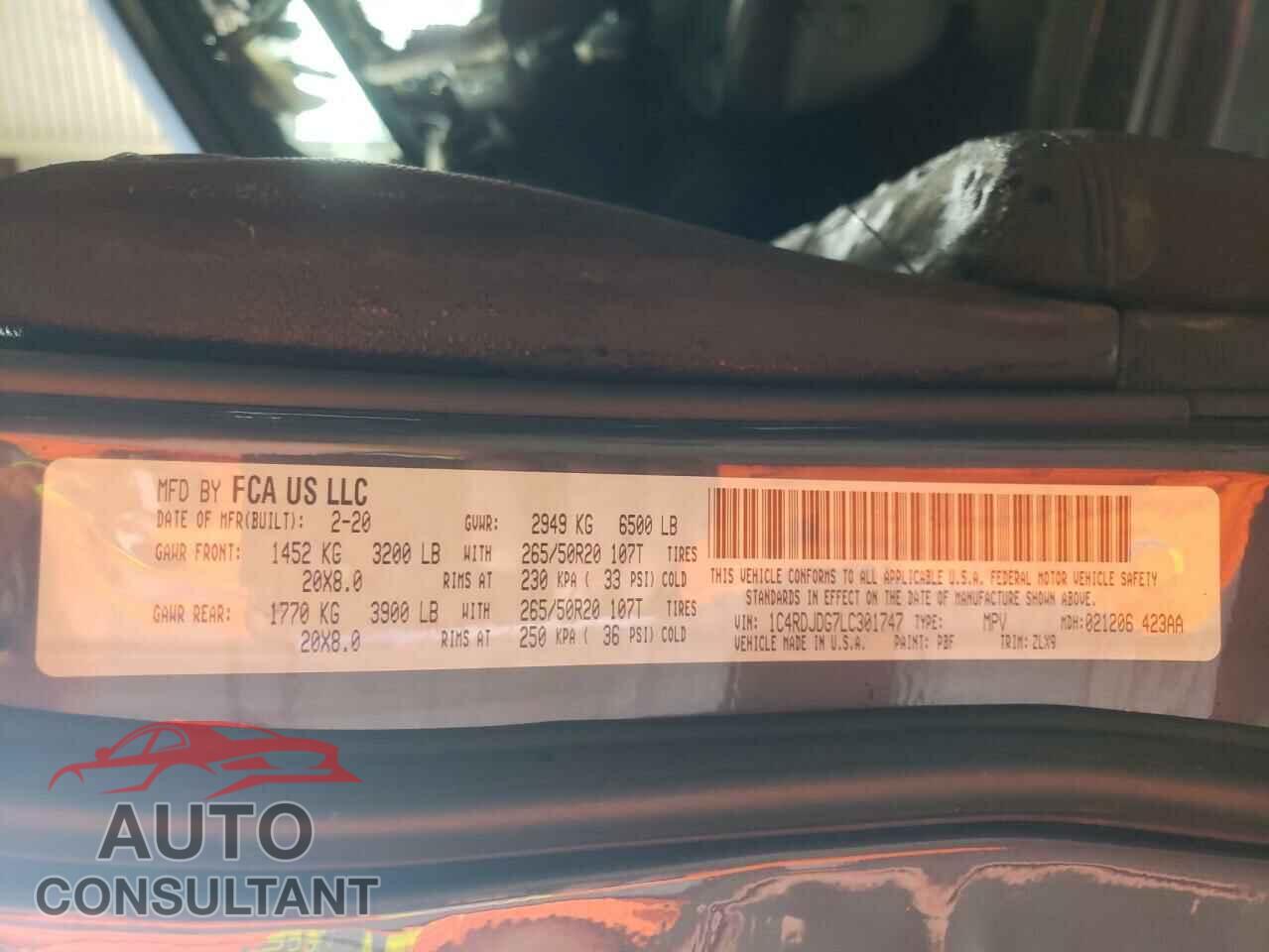 DODGE DURANGO 2020 - 1C4RDJDG7LC301747