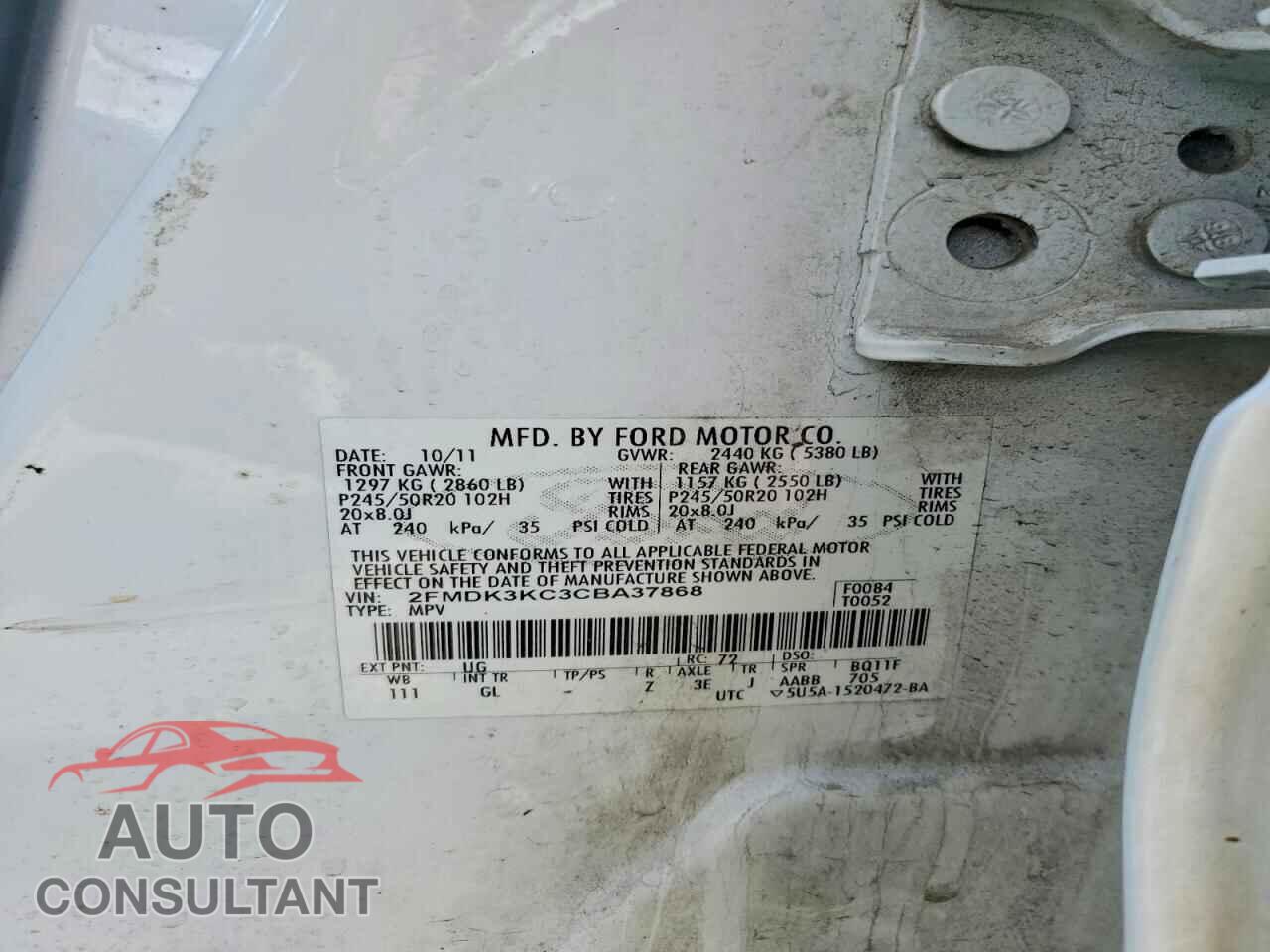 FORD EDGE 2012 - 2FMDK3KC3CBA37868