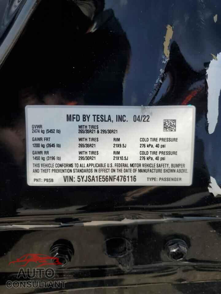 TESLA MODEL S 2022 - 5YJSA1E56NF476116