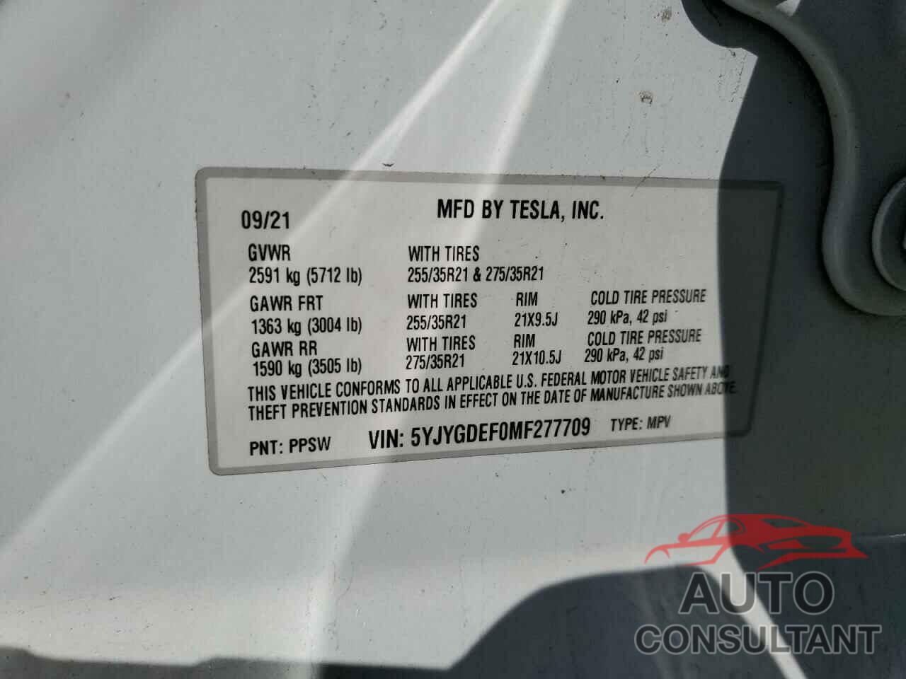 TESLA MODEL Y 2021 - 5YJYGDEF0MF277709