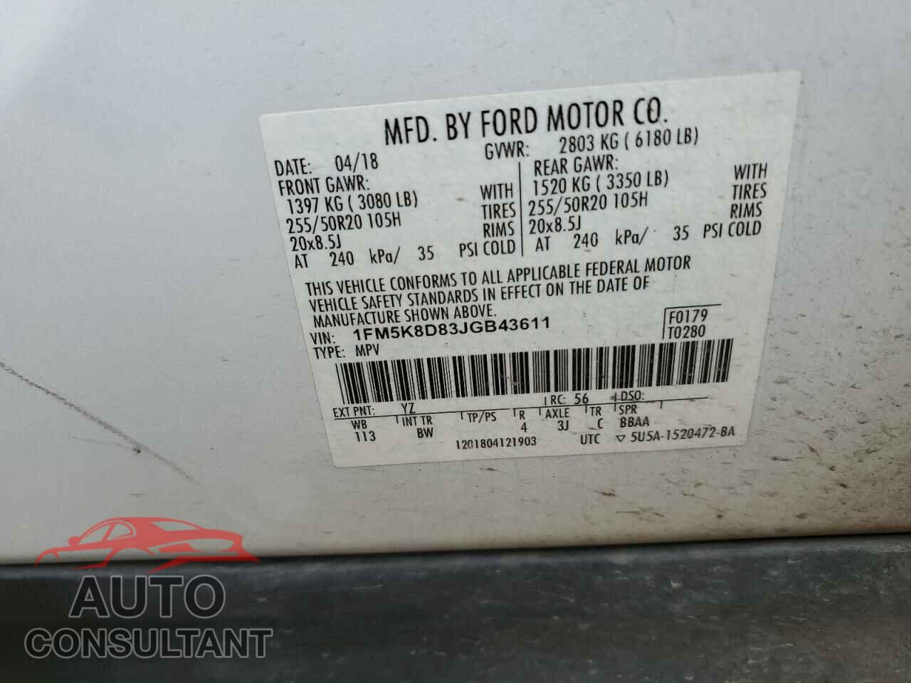 FORD EXPLORER 2018 - 1FM5K8D83JGB43611