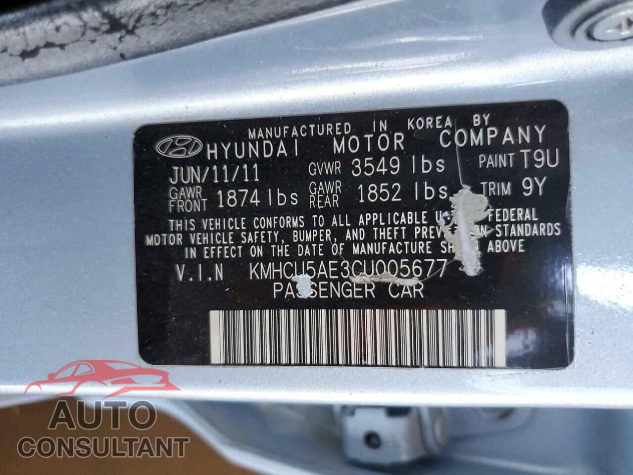 HYUNDAI ACCENT 2012 - KMHCU5AE3CU005677