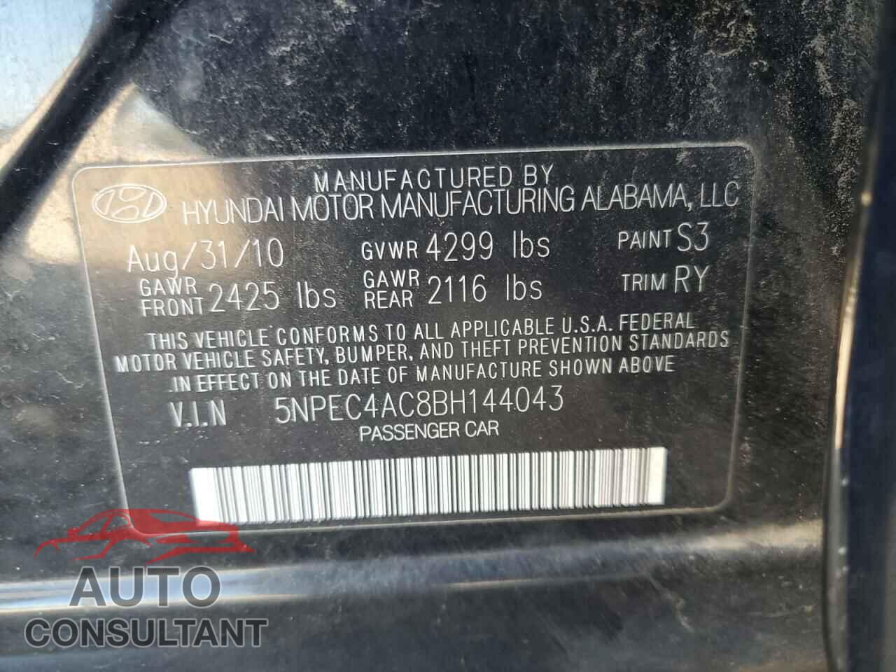 HYUNDAI SONATA 2011 - 5NPEC4AC8BH144043