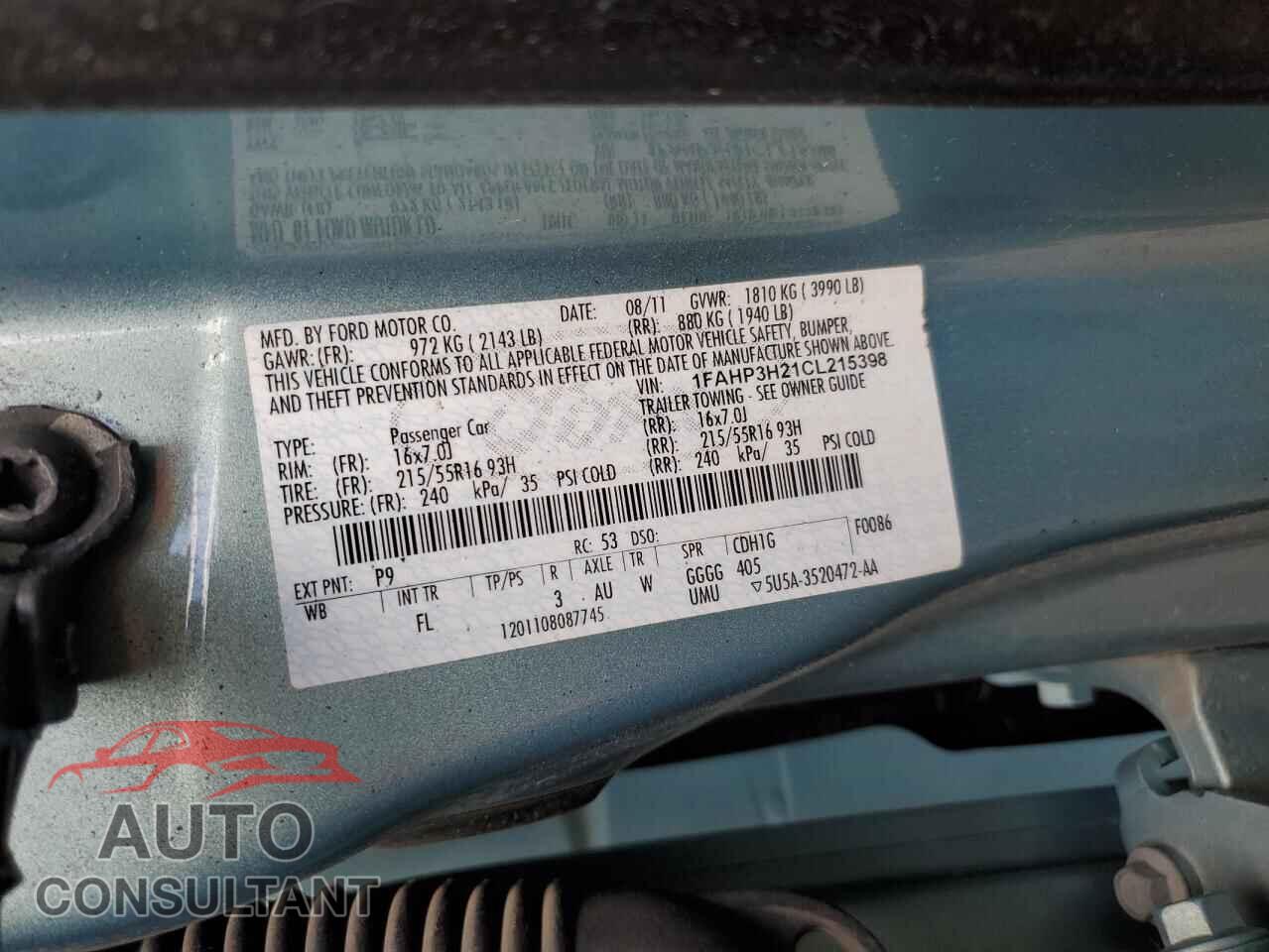 FORD FOCUS 2012 - 1FAHP3H21CL215398