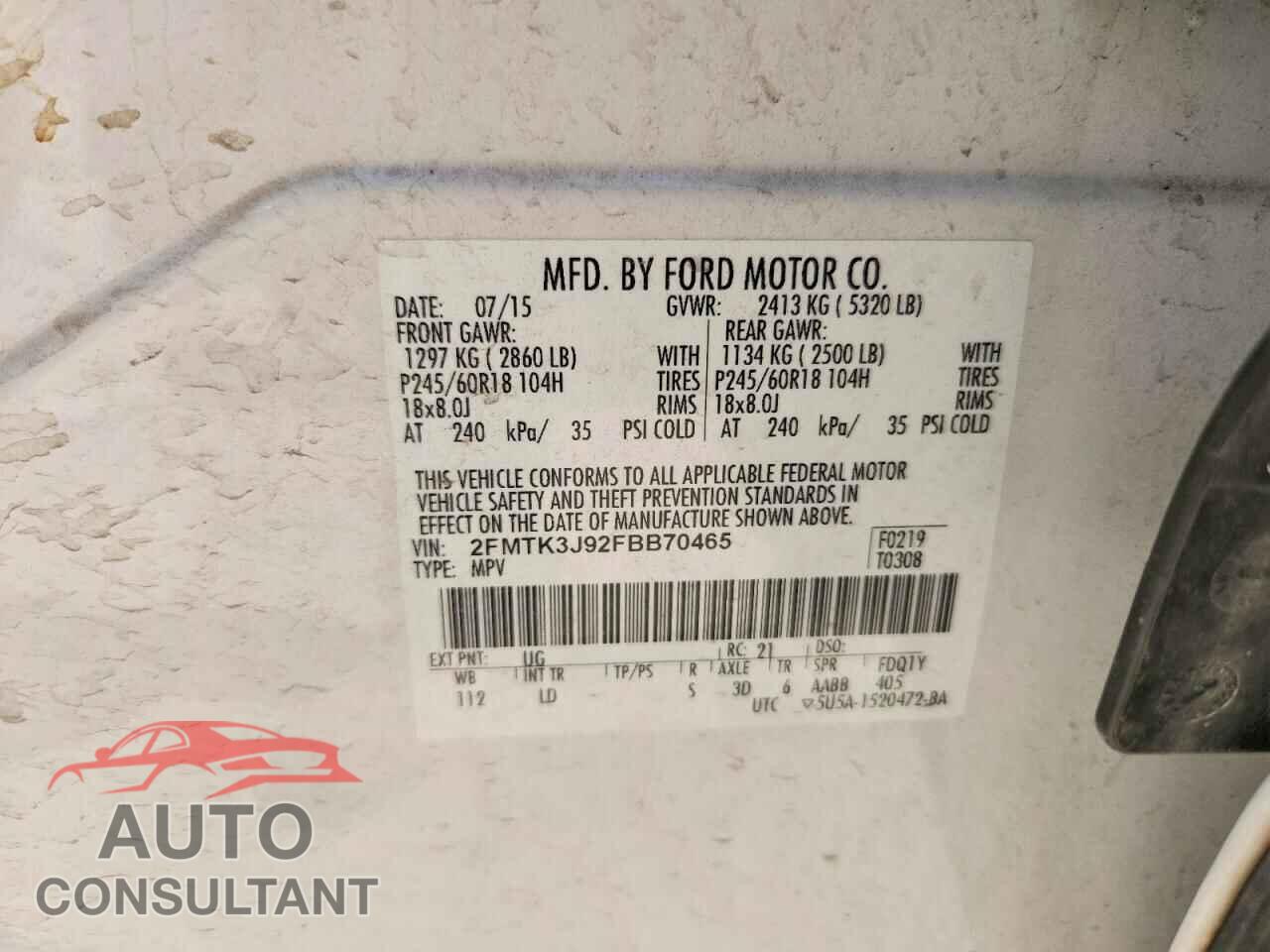 FORD EDGE 2015 - 2FMTK3J92FBB70465