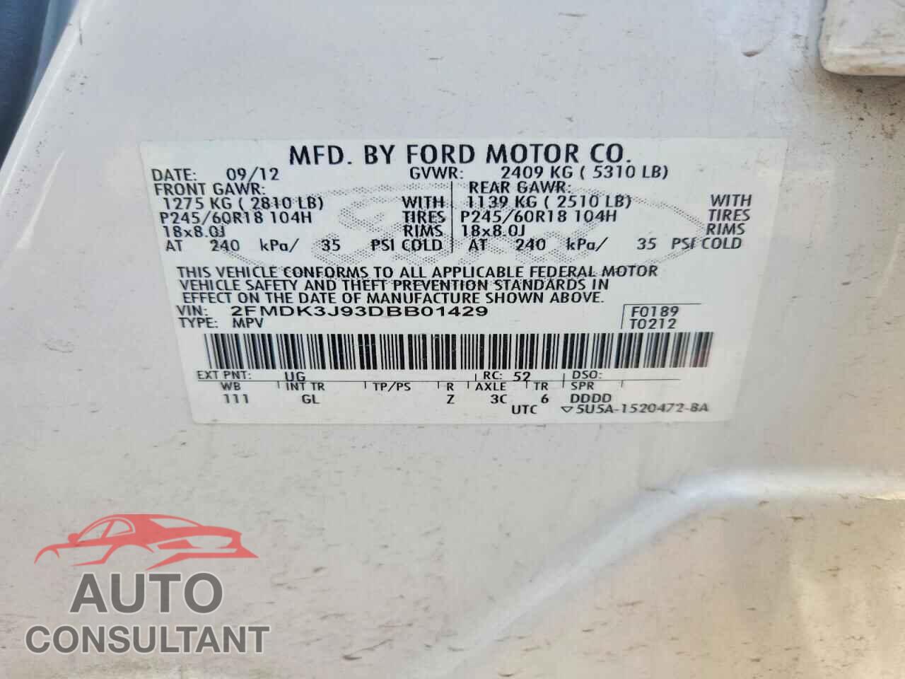 FORD EDGE 2013 - 2FMDK3J93DBB01429