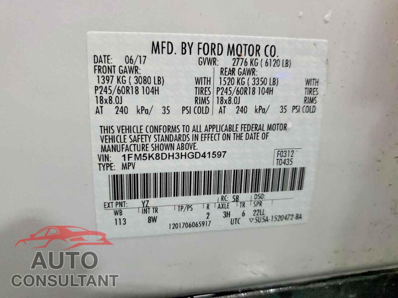 FORD EXPLORER 2017 - 1FM5K8DH3HGD41597
