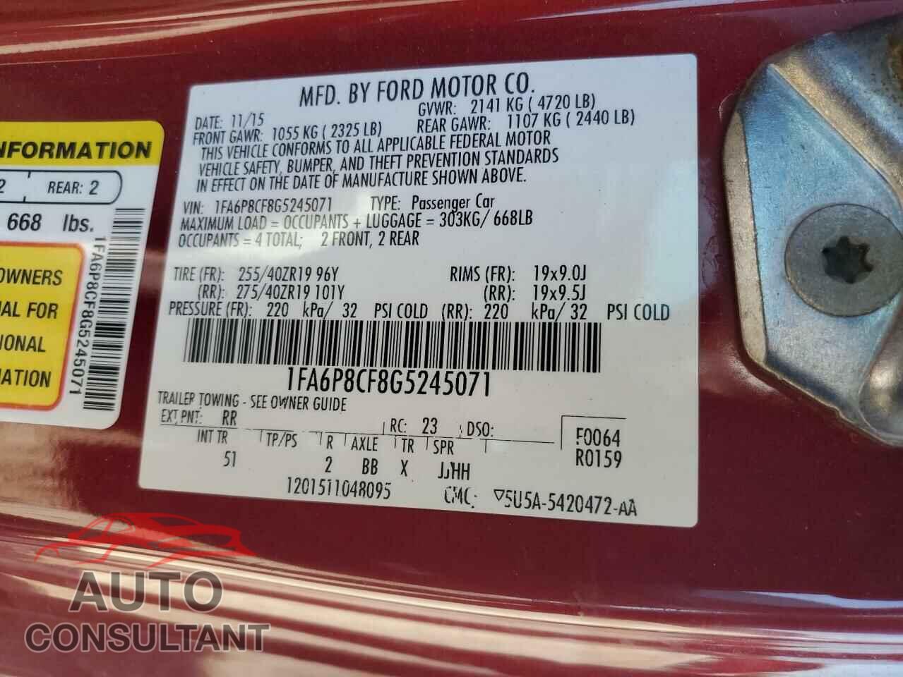 FORD MUSTANG 2016 - 1FA6P8CF8G5245071