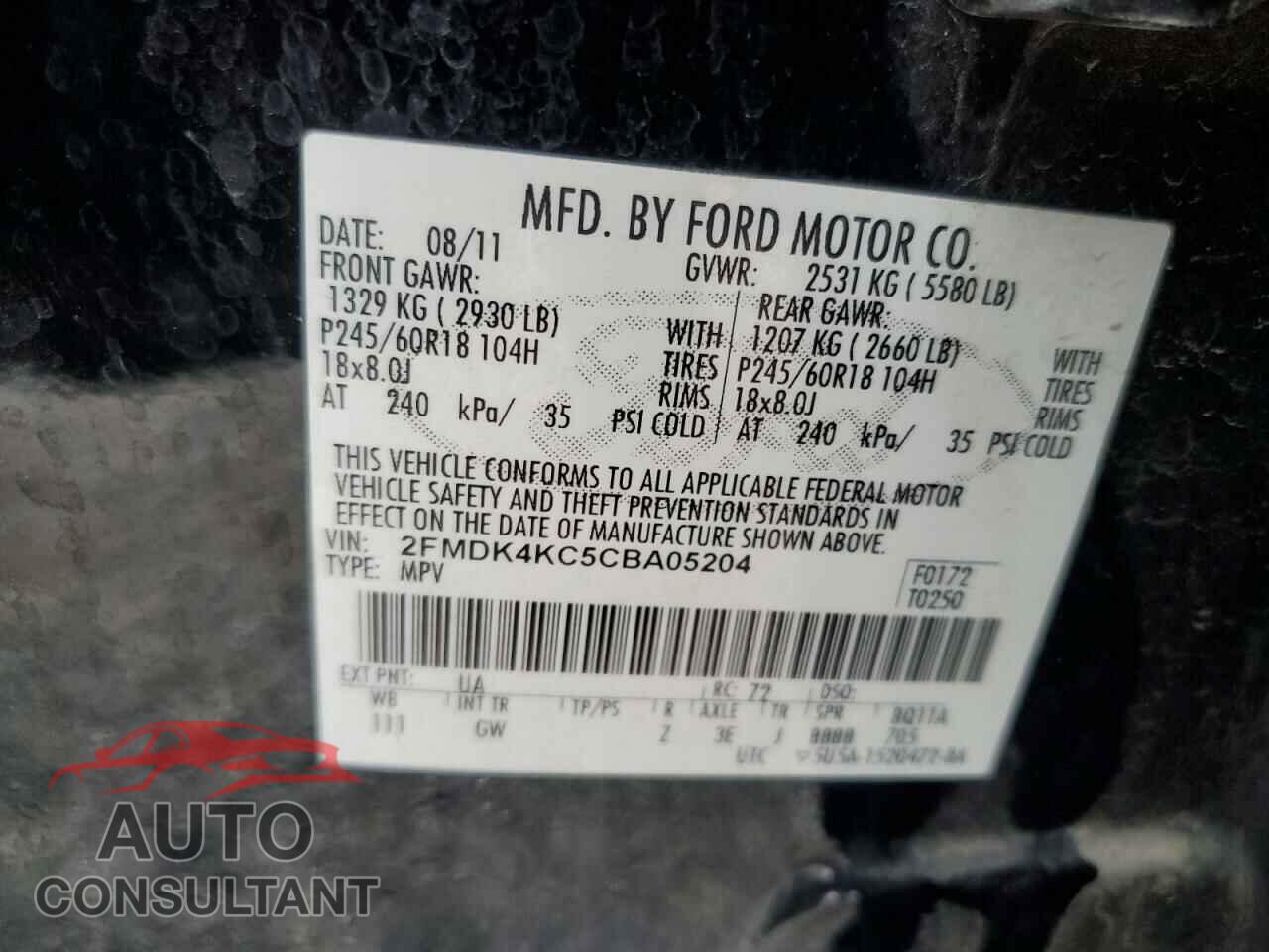 FORD EDGE 2012 - 2FMDK4KC5CBA05204