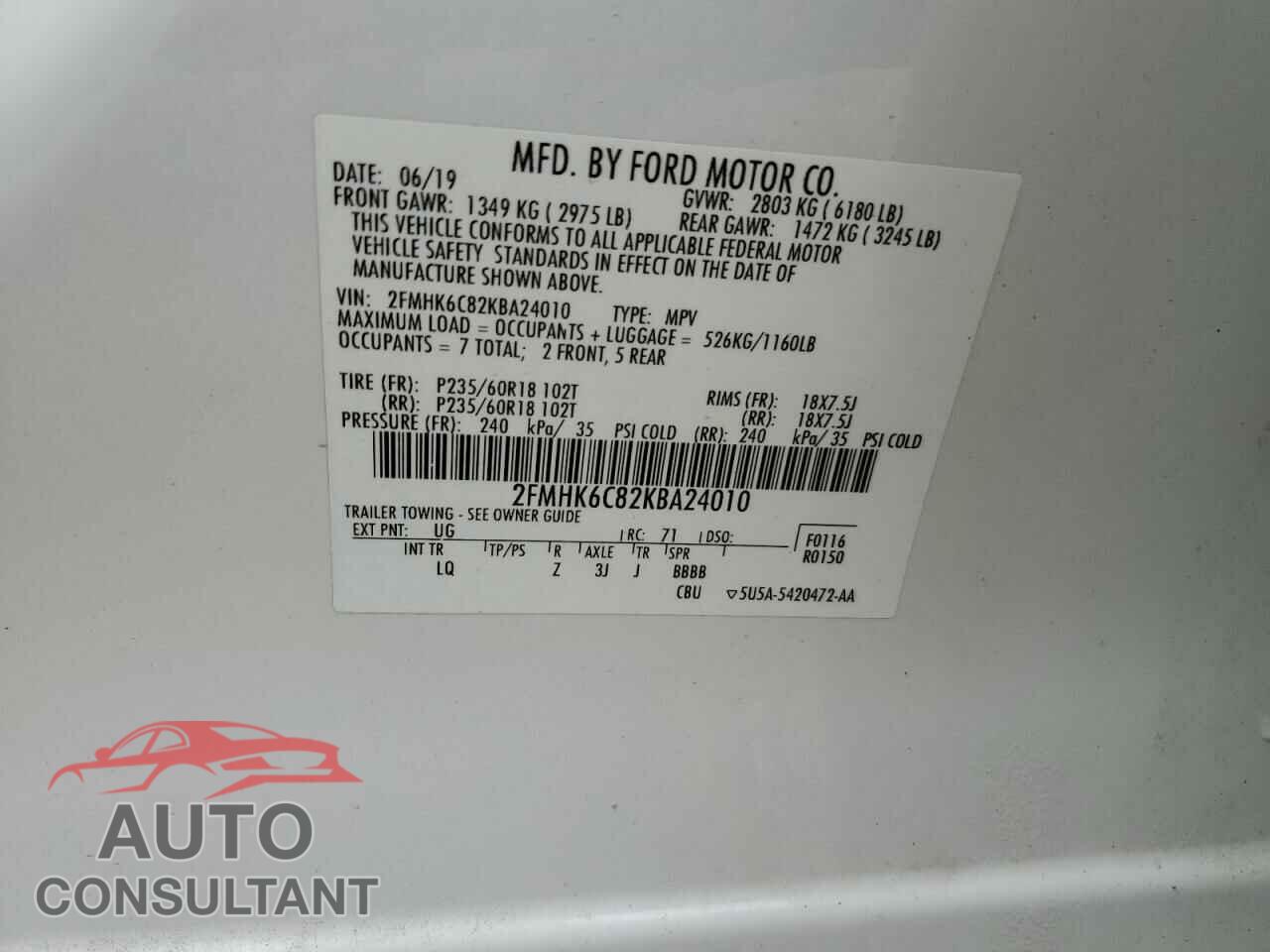 FORD FLEX 2019 - 2FMHK6C82KBA24010