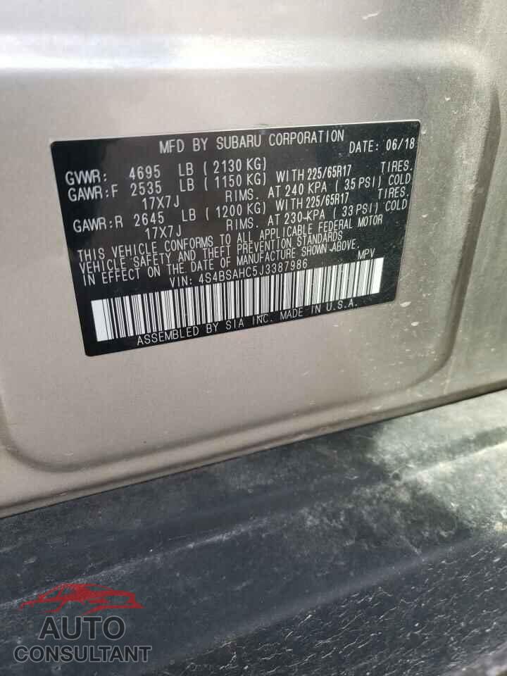 SUBARU OUTBACK 2018 - 4S4BSAHC5J3387986